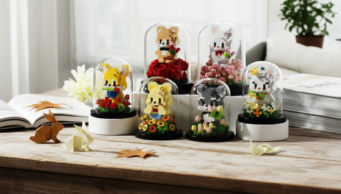 Dog & Rabbit Block Display Set with Clear Dust Cover