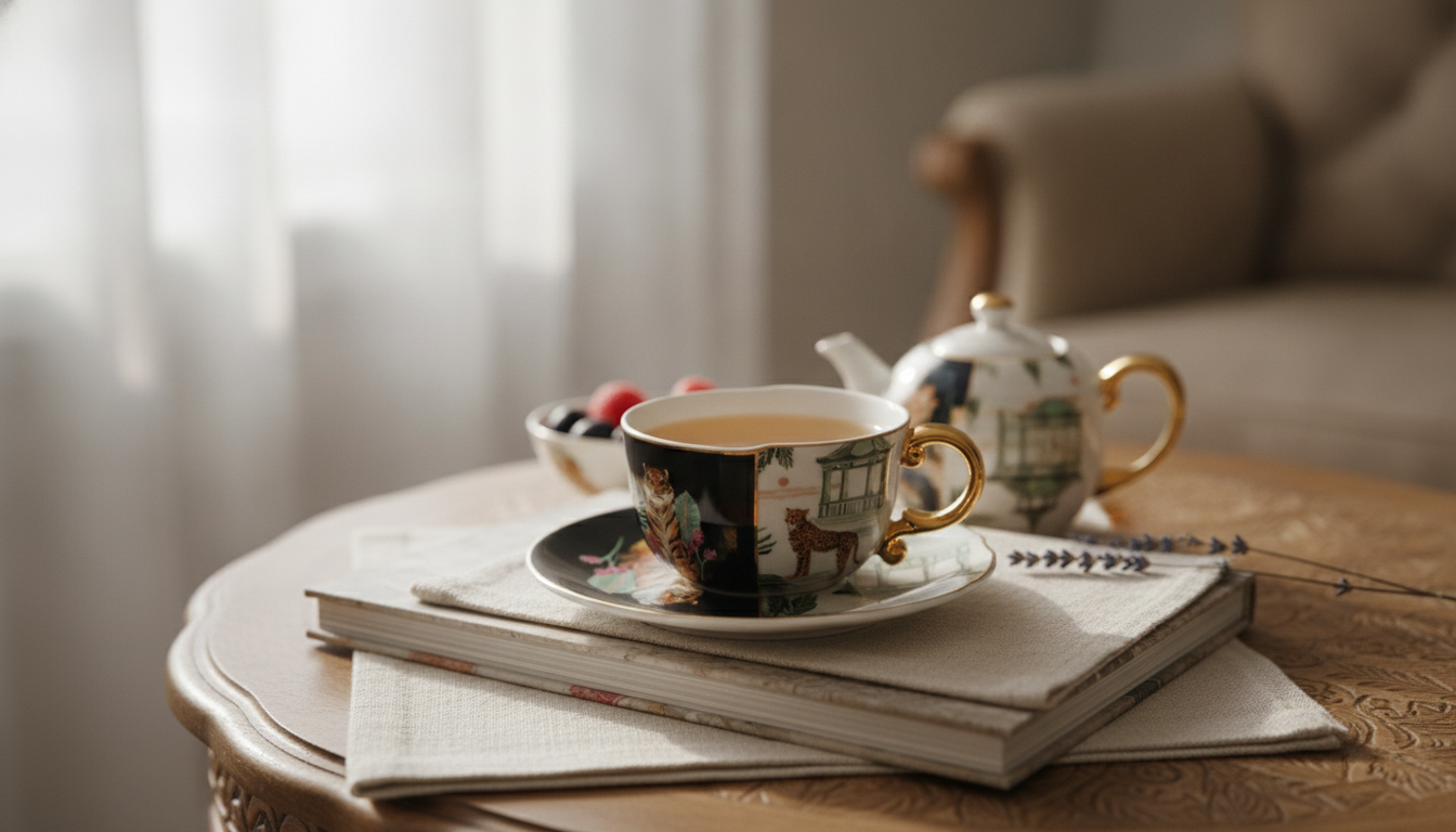 Leopard Print Ceramic Cup & Saucer with Gold Handle