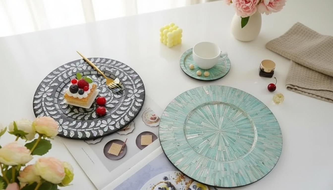 Nordic Table Glow: Iridescent Shell Placemats & Tray