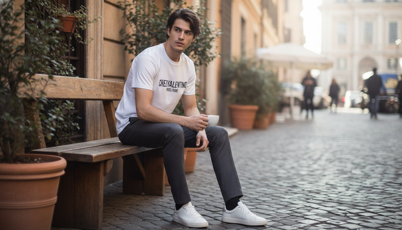 Valentino Garavani Monogram Cotton Tee: Ribbed Collar