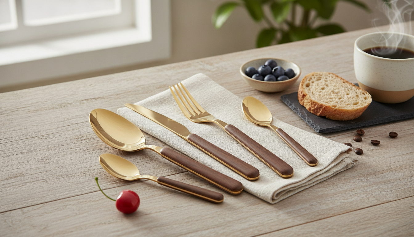 Warm Wood-Look Cutlery: 5-Piece Stainless Set