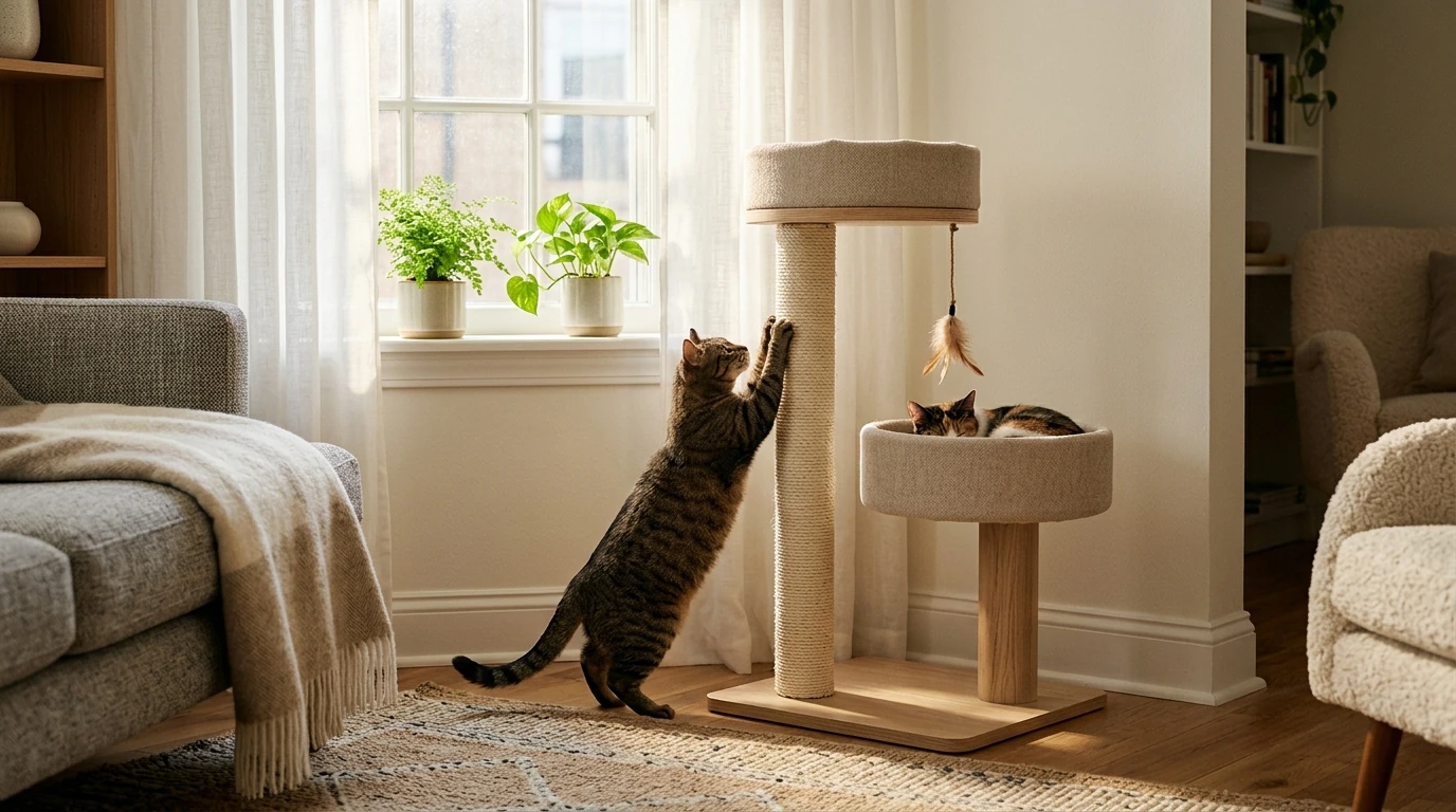Compact Cat Tree: Sisal Scratcher + Play Spot for Indoors